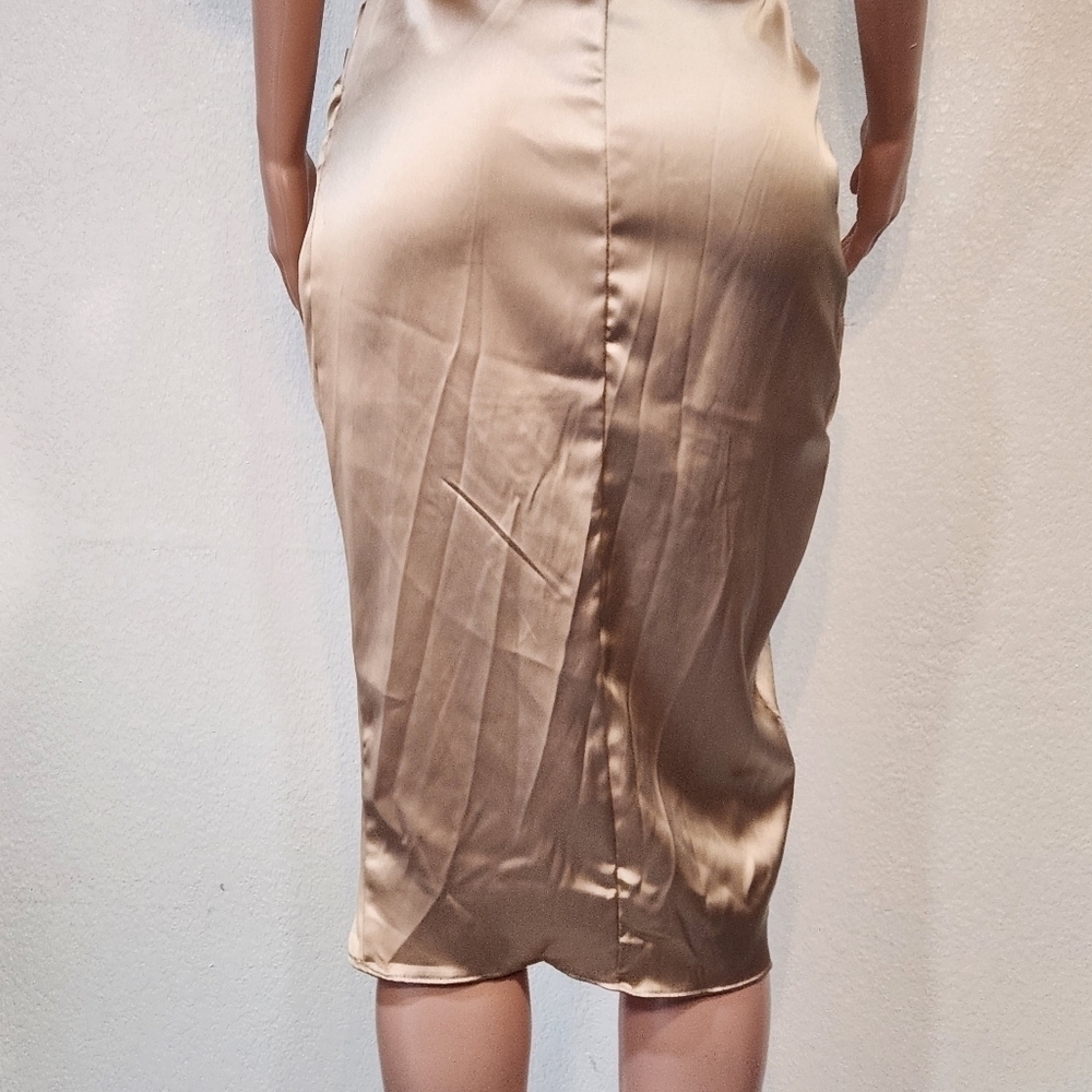DO + BE One Shoulder Wrap Midi Champagne Dress Size S - Picture 11 of 15